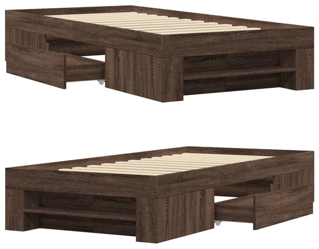 barna tölgy színű szerelt fa ágykeret matrac nélkül 100x200 cm