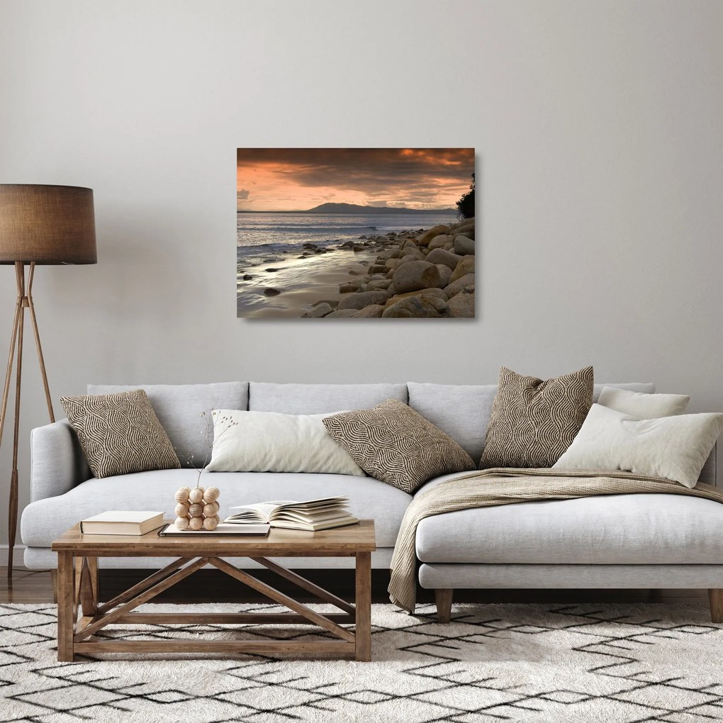 Üveg kép - Tenger és hegyek (70x50 cm)