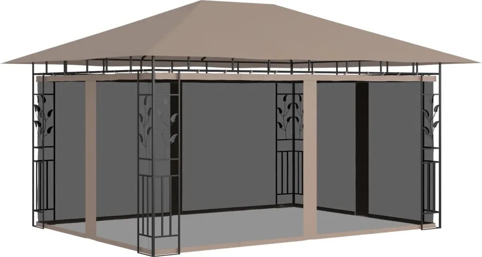 vidaXL tópszínű pavilon szúnyoghálóval 4 x 3 x 2,73 m 180 g/m²