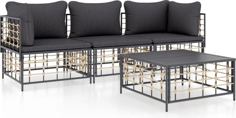 vidaXL 4 részes antracitszürke polyrattan kerti ülőgarnitúra párnákkal