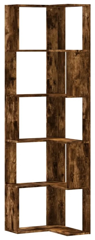 5 szintes füstös tölgy szerelt fa sarok könyvespolc 50x50x179cm