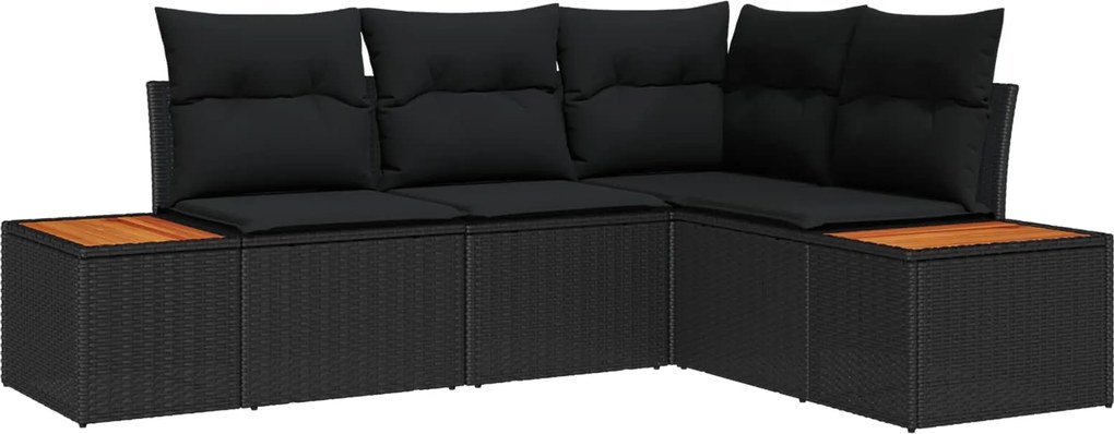 vidaXL Kerti Kanapé Szett párnával tárolóval 4 pcs Fekete Polyrattan