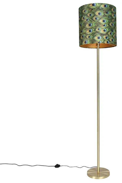 Állólámpa sárgarézzel és páva mintás búrával 40 cm - Simplo