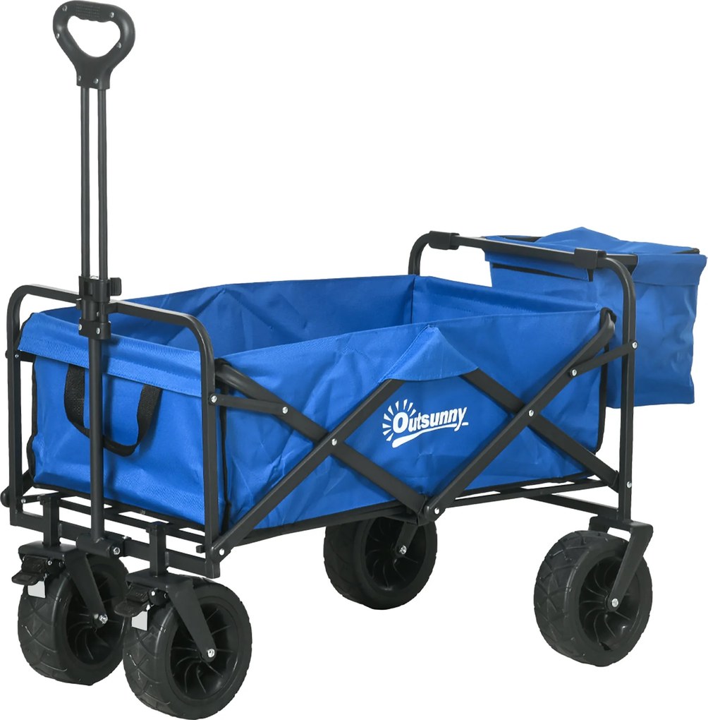 Outsunny Kerti Kocsi Levehető Hűtőtáskával, Tengerparti Összecsukható Kocsi Állítható Hosszúsággal és Szögű Fogantyúval, Szállítótáskával, 100 kg Tehe