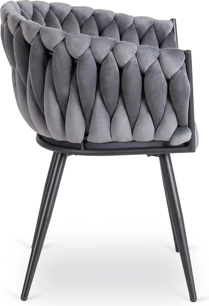 Fonott bársony szék szürke színben, ELENA