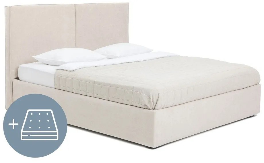 Bézs kárpitozott ágyneműtartós franciaágy matraccal, ágyráccsal 180x200 cm Thessa Bold – Bonami Selection