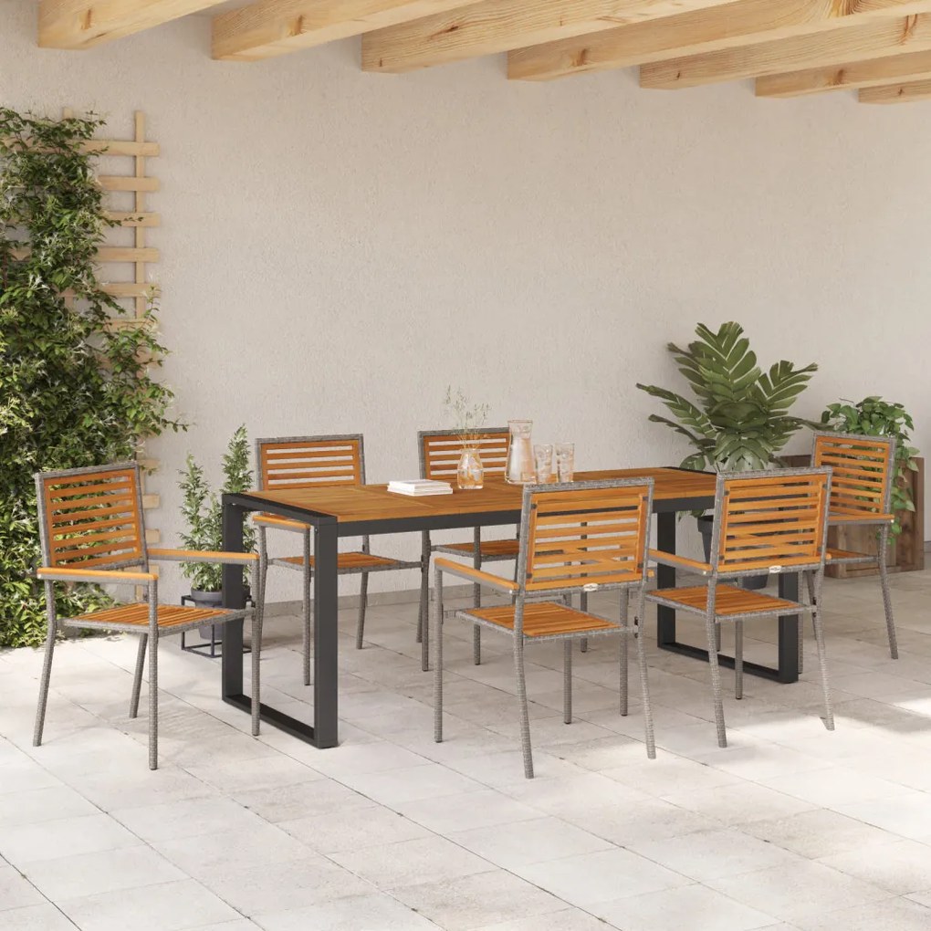 Kert étkező szett 7 pcs Szürke 200 x 80 x 75 cm polirattan