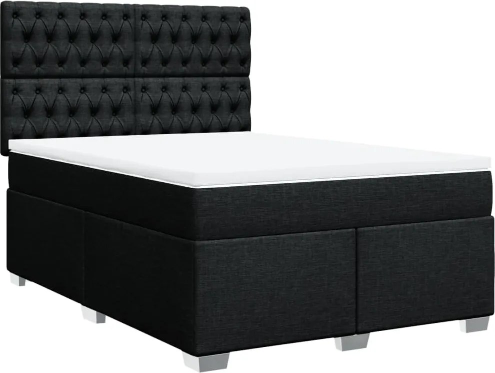 vidaXL fekete szövet rugós ágy matraccal 140 x 190 cm