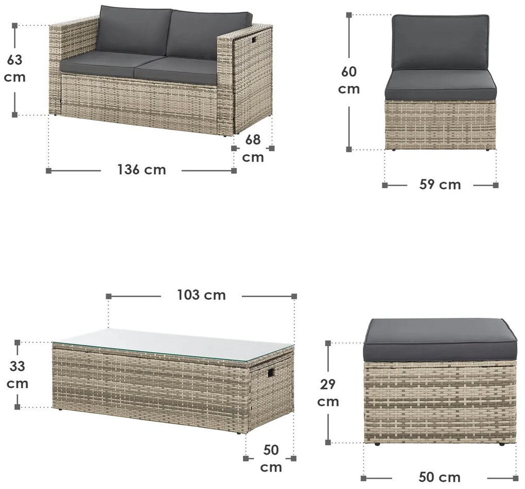Juskys Salou rattan kerti bútor szett - szürke