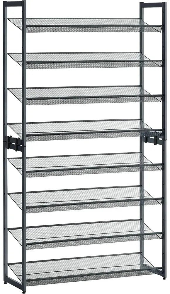 Cipőtartó polc 2x4 szintes fém háló polcokkal, szürke 92x30x163cm