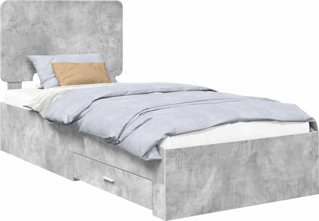 vidaXL Ágykeret fejtámlával fiókkal Beton Szürke 100 x 200 cm Faanyag