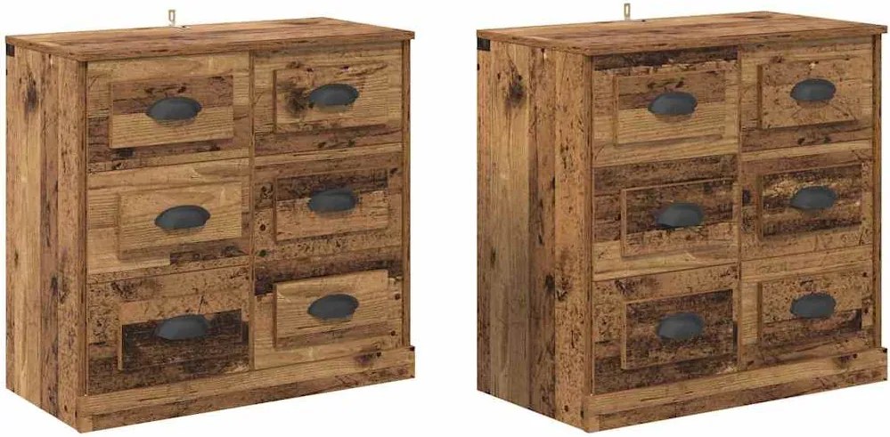 vidaXL Oldalszekrények 2 pcs Öreg fa 70 x 35,5 x 67,5 cm Faanyag