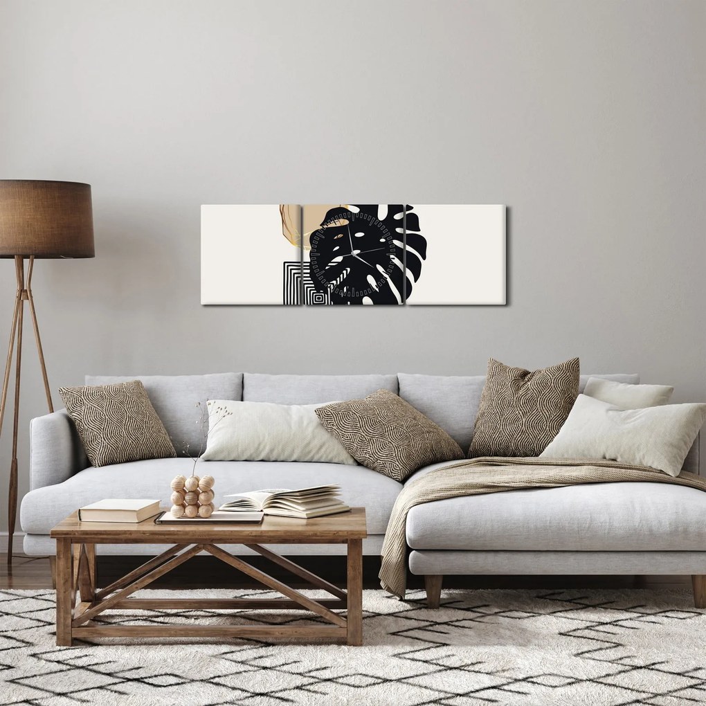 Kép - Absztrakció trópusi levelekkel N⁰2 (órával) (90x30 cm)