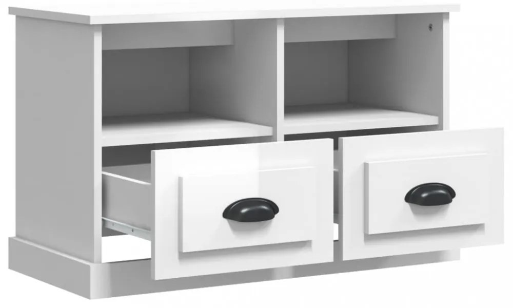 magasfényű fehér szerelt fa TV-szekrény 80 x 35 x 50 cm