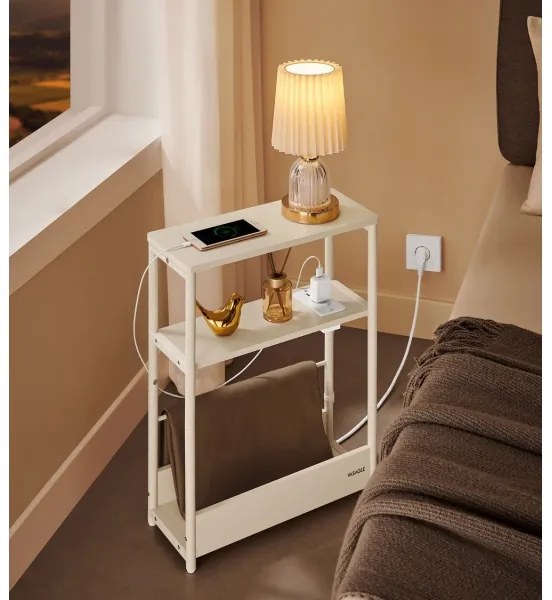 ROD kisasztal beépített konnektorral és USB-portokkal, fehér/krémszínű