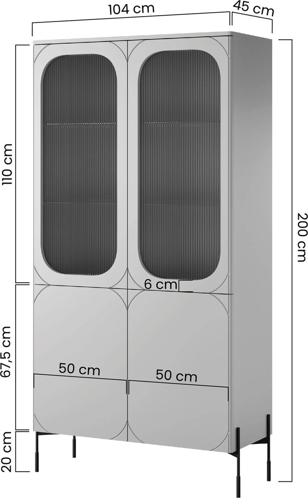 Sonatia vitrines szekrény 100 cm négyajtós - bordó