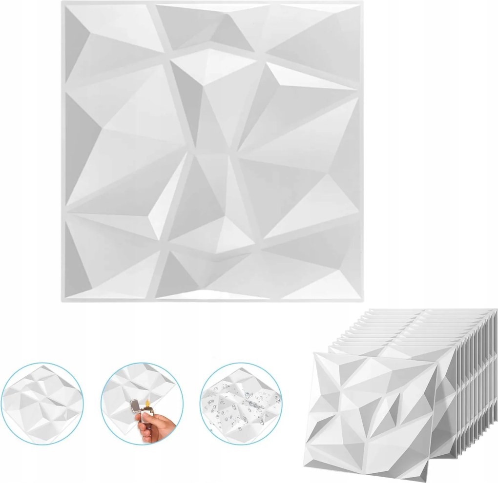 Fehér Falpanelek Gyémánt mennyezeti kazetták 3D dekoratív 12db