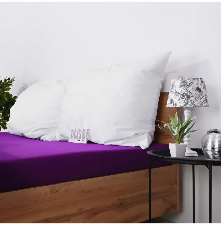 EMI lila 100% pamutjersey gumis lepedő, 90x200-as lap