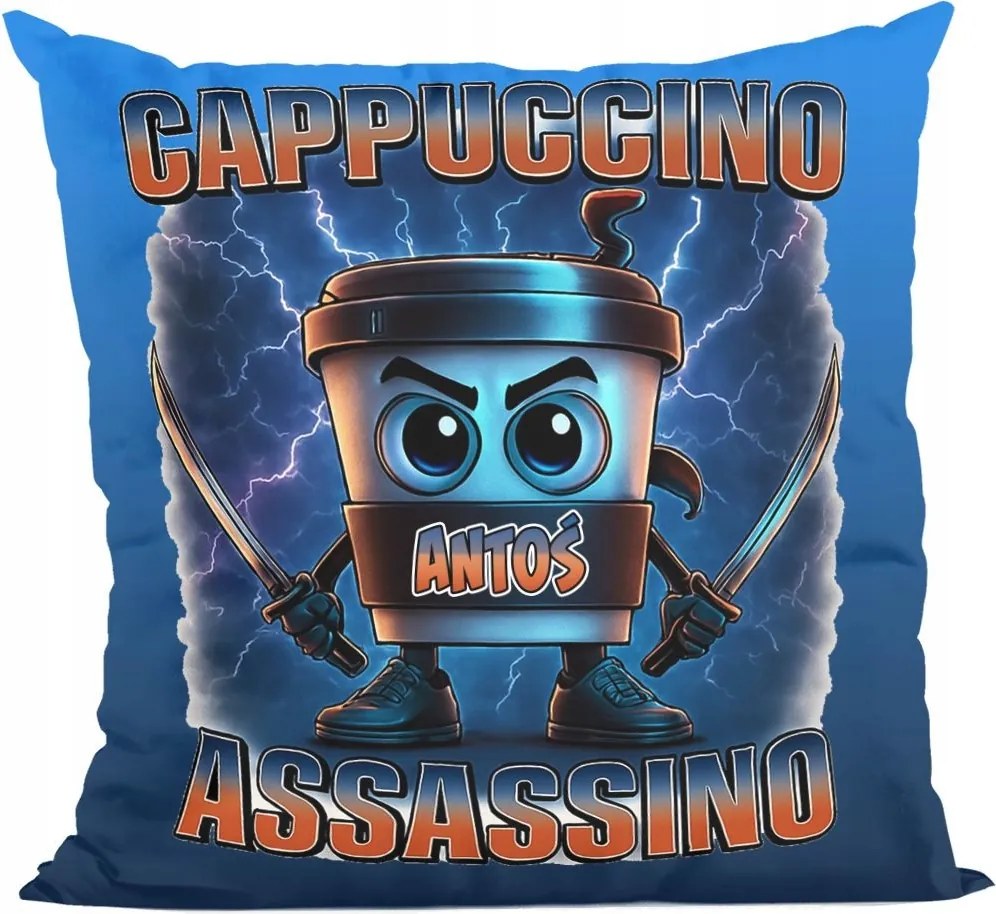 Italian Brainrot Cappuccino Assassino párna villámokkal