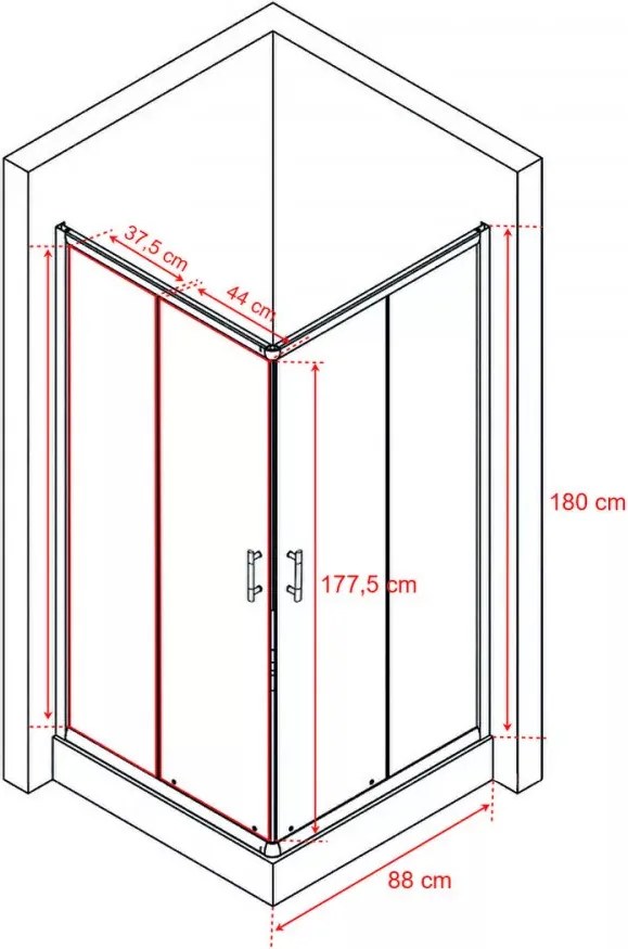 Spirit Matt 90x90x180 cm-es szögletes zuhanykabin, zuhanytálca nélkül