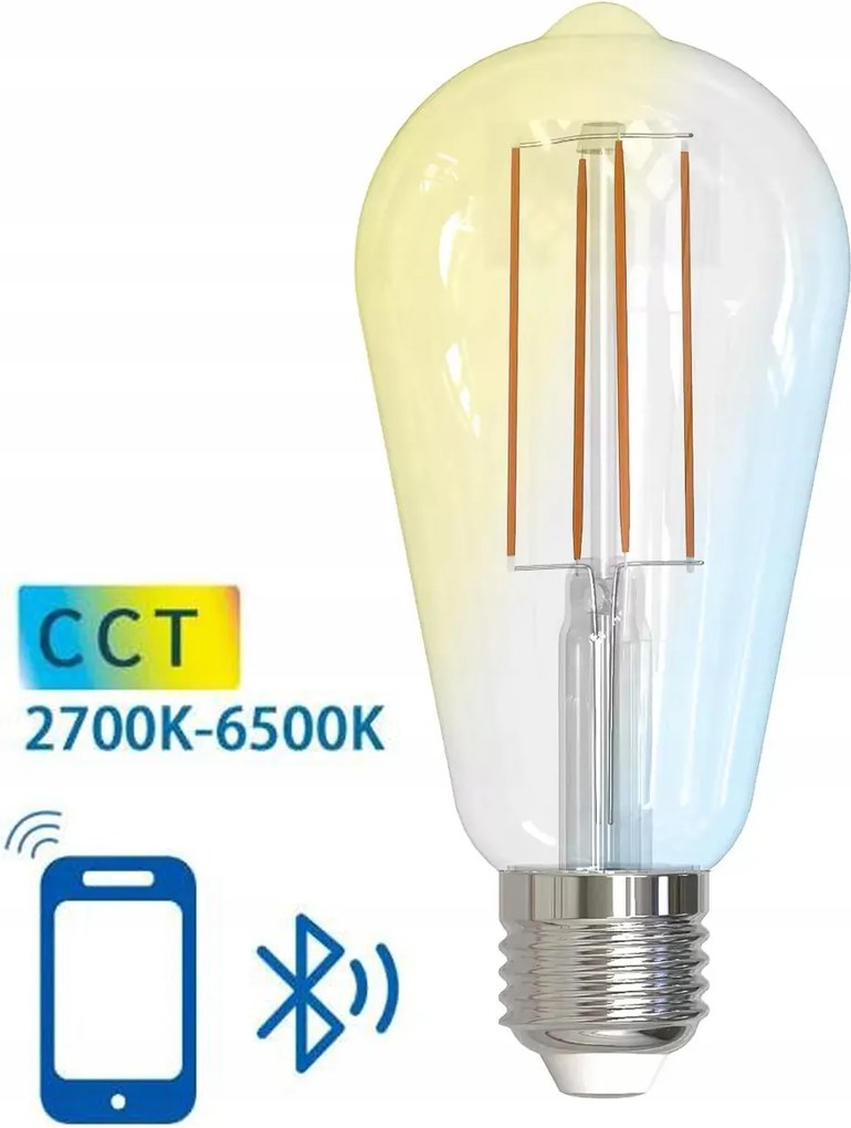 Smart intelligens Led izzó Filament E27 ST64 Vintage 6W Cct Bluetooth