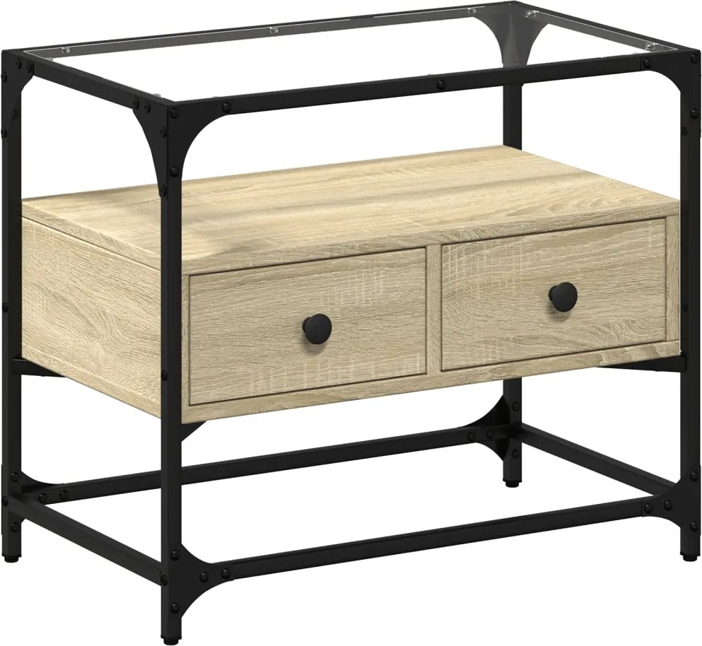 vidaXL sonoma tölgy szerelt fa TV-szekrény üveglappal 60 x 35 x 51 cm