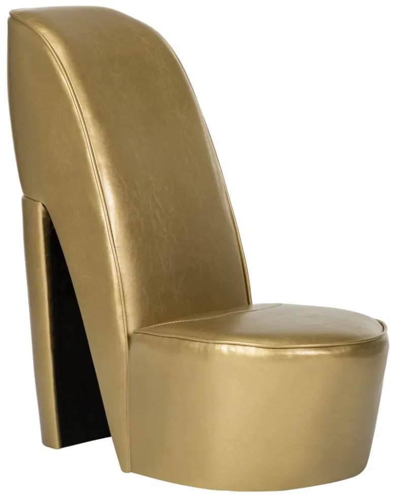 Aranyszínű magas sarkú cipő formájú műbőr szék