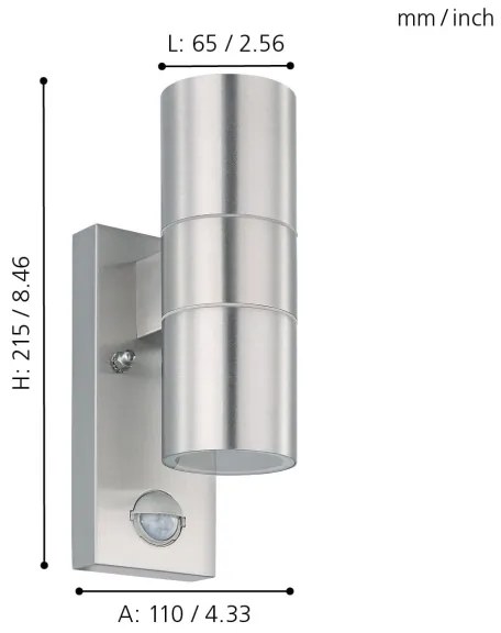 Eglo 32898 - LED érzékelős kültéri fali lámpa RIGA 5 2xGU10/3W/230V