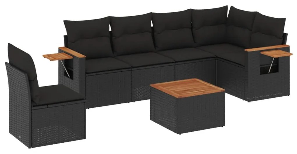 7 részes fekete polyrattan kerti ülőgarnitúra párnával