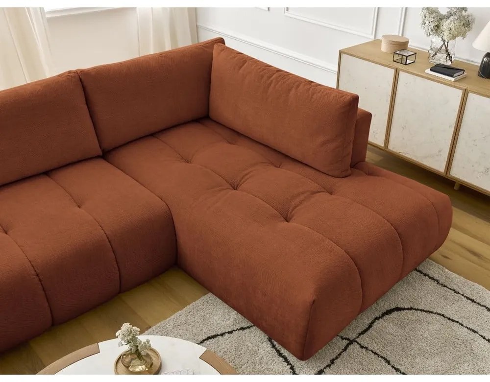 Téglavörös kinyitható-tárolóhelyes sarokkanapé (jobb oldali-U alakú) Fuji – Bobochic Paris