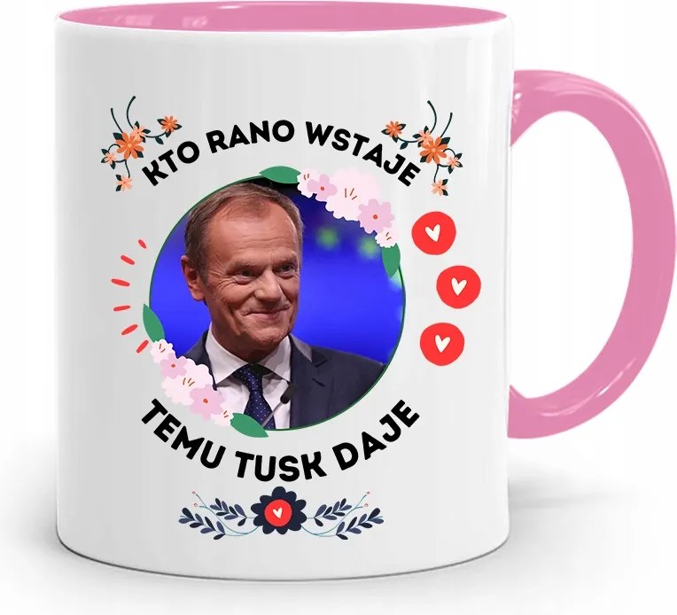 Donald Tusk Rózsaszín Bögre Platform Ajándék fényképes nyomtatással