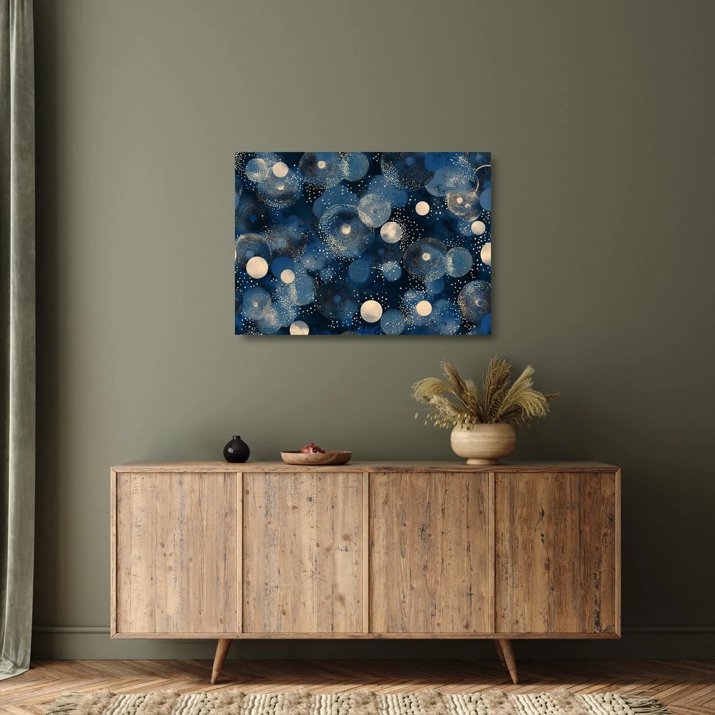 Üveg kép - Kék-arany gyűrűk (70x50 cm)