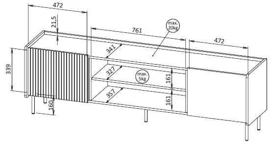 TV asztal Phelan P17 (warmia dió + fekete). 1062547