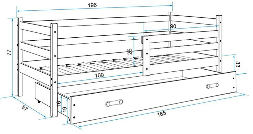 Gyerekágy ERYK 190x80 cm Szürke Szürke