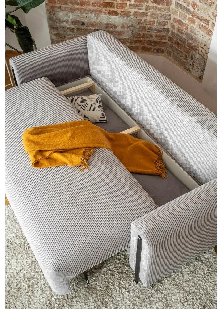 Világosszürke kordbársony kinyitható-tárolóhelyes kanapé 244 cm Arcadova – ELTAP