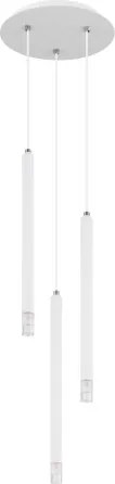 Globo 15629W-3 Függőlámpa, fém fehér matt, akril szaténozott, átlátszó búra, kábel PVC fehér, magassága rövidíthető, ø: 240mm, M: 1200mm, 3x G9 LED 4W 230V izzók nélkül