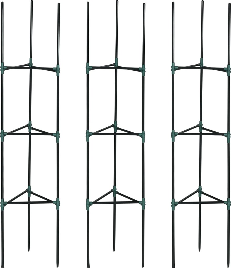Outsunny 3 darabos növénytartó szett, 3 szintes növénytartó, kerti növénytartó cövekek, trellis, paradicsomkaró mászó növényekhez, acél, zöld, 38 x 38