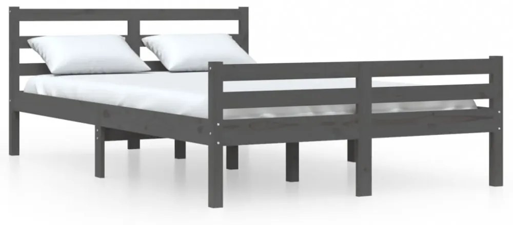 King Size szürke tömör fa ágykeret 150 x 200 cm