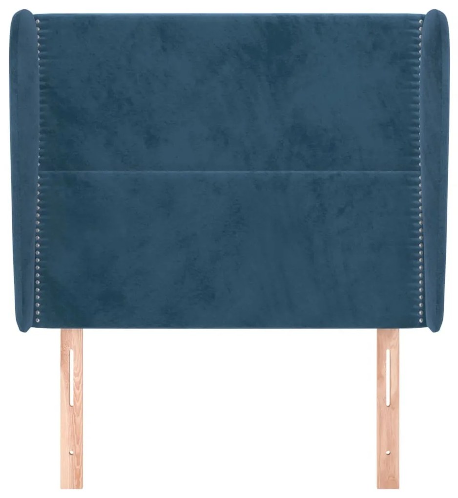 sötétkék bársony fejtámla szárnyakkal 83 x 23 x 118/128 cm