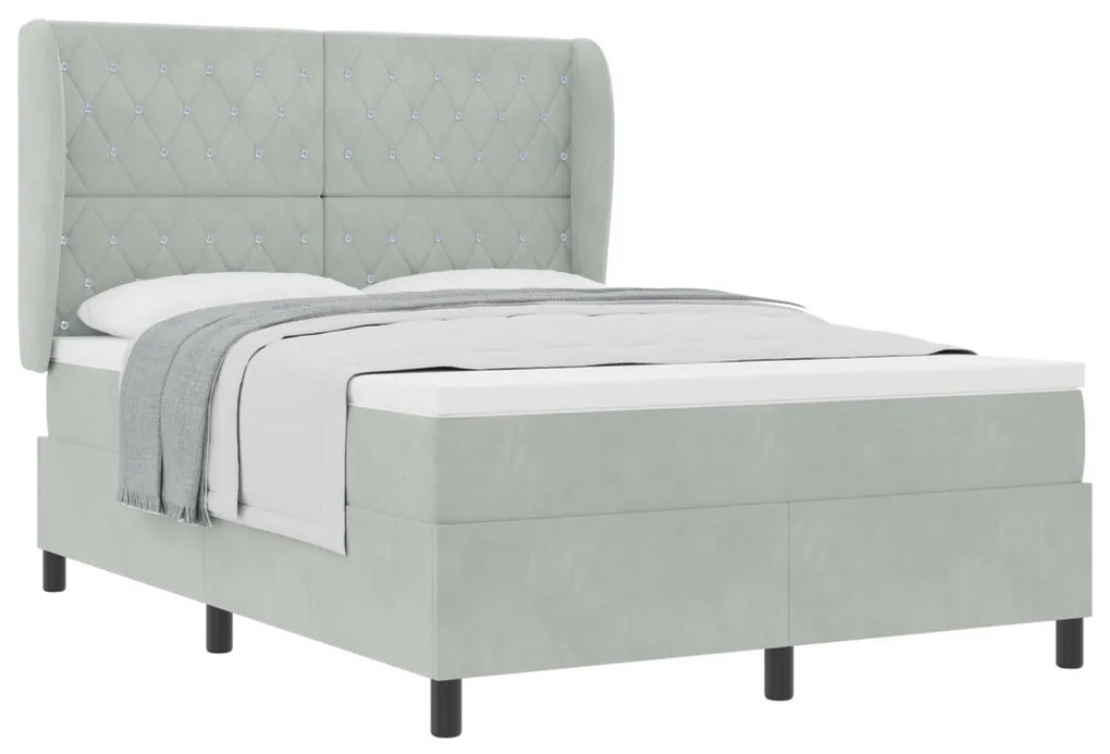 Boxspring Ágy Matraccal Világosszürke 140x200 cm Bársonyos