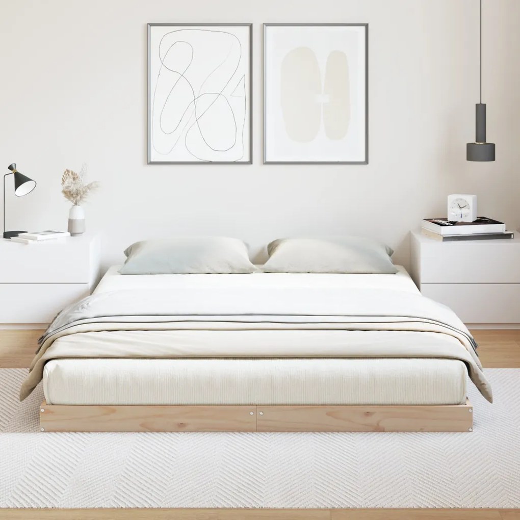 Padlószintű Ágykeret 140x210 cm Tömör Fenyőből