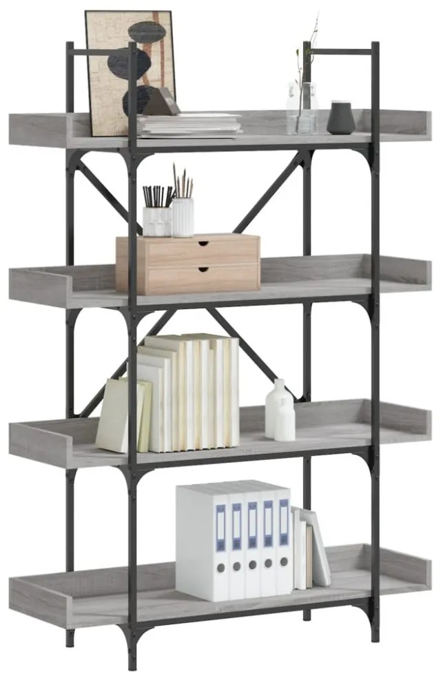 4-szintes szürke sonoma szerelt fa könyvespolc 100x33x145,5 cm
