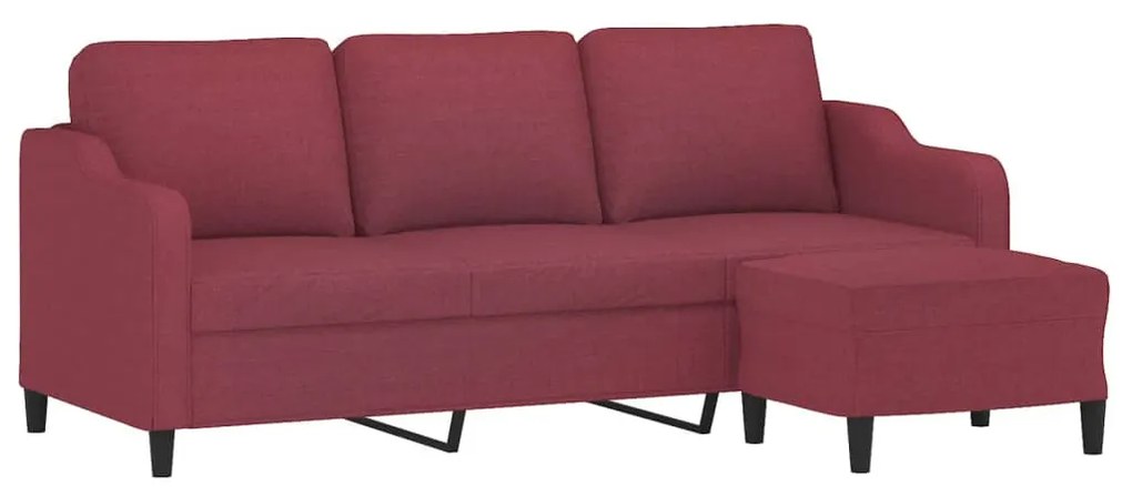 vidaXL 3 személyes bordó szövet kanapé lábtartóval 180 cm
