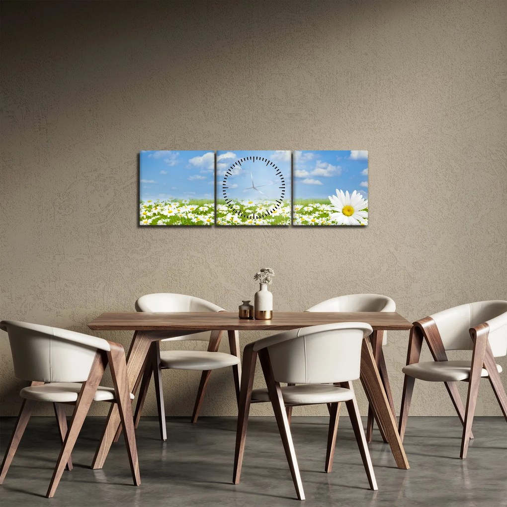 A virágzó rét százszorszépekkel képe (órával) (90x30 cm)