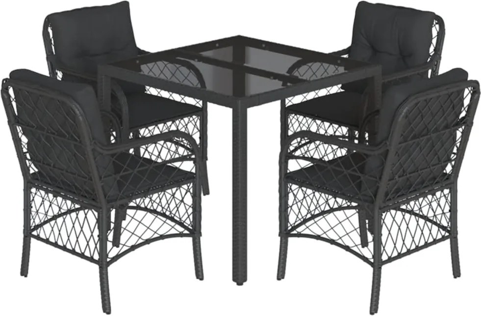 vidaXL 5 részes fekete polyrattan kerti étkezőgarnitúra párnákkal