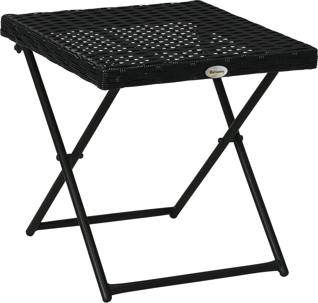 Outsunny Összecsukható Oldaltábla Polyrattan Kávézóasztal Erkélyasztal Kertasztal, 40x40x40cm Fekete | Aosom