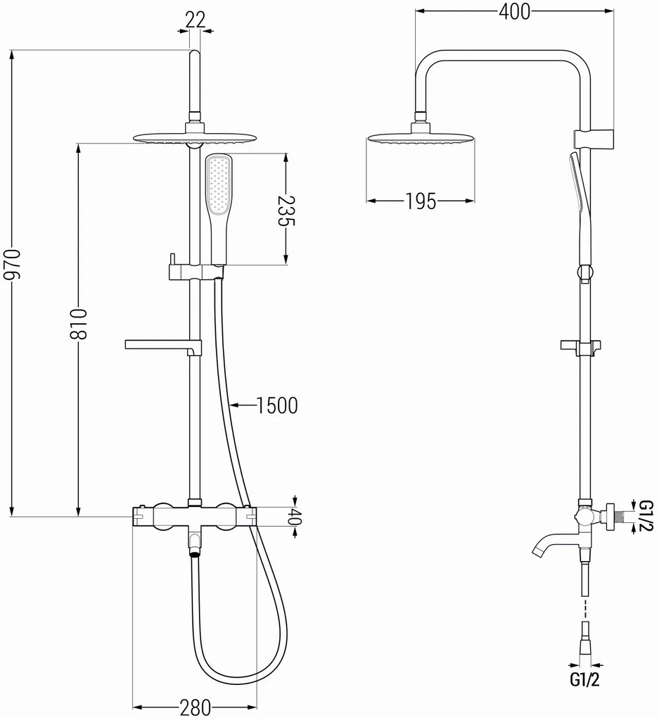 Mexen KX49 zuhanygarnitúra termosztatikus kádcsapteleppel, fehér-arany, 779004991-25