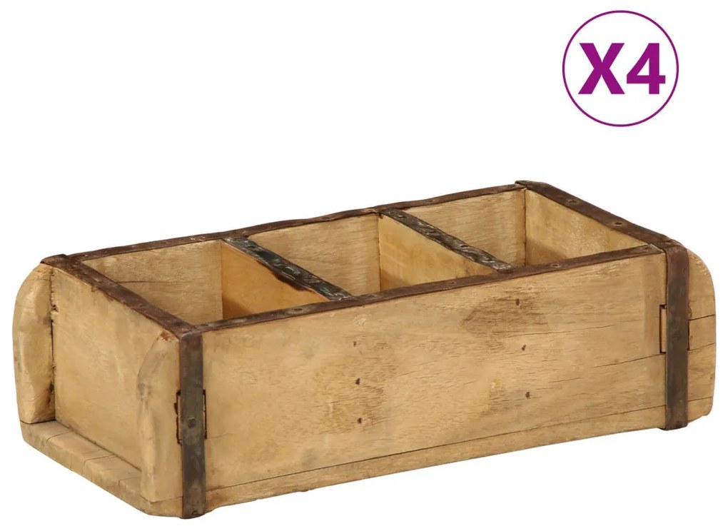 Tálcák 4 db 30x14x9 cm Szilárd Fa Újrahasznosított
