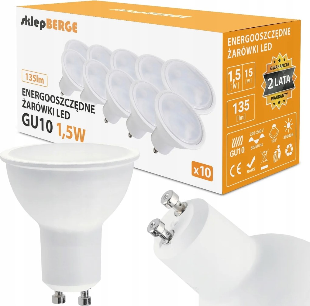10 db GU10 Led izzó 1,5W 135lm Nagy Hatékonyságú Energiatakarékos Berge Készlet