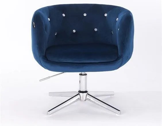 HR333CROSS Tengerkék velur modern szék krómozott lábbal